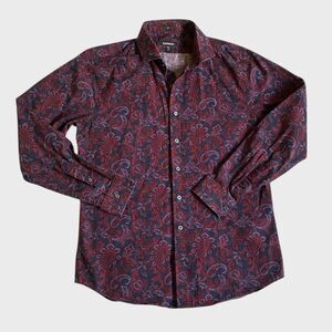 Express Men's Paisley Slim Fit Shirt Size M Navy Burgundy Button-Up Preppy